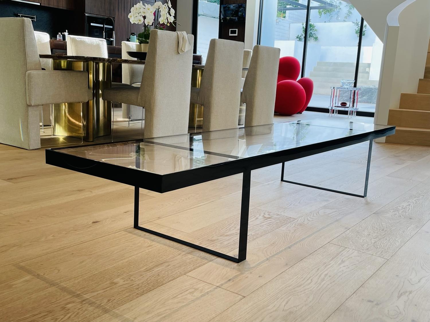 Lucite Coffee Table / Bench in Clear & Black Lucite by Amparo Calderon Tapia In New Condition For Sale In Los Angeles, CA
