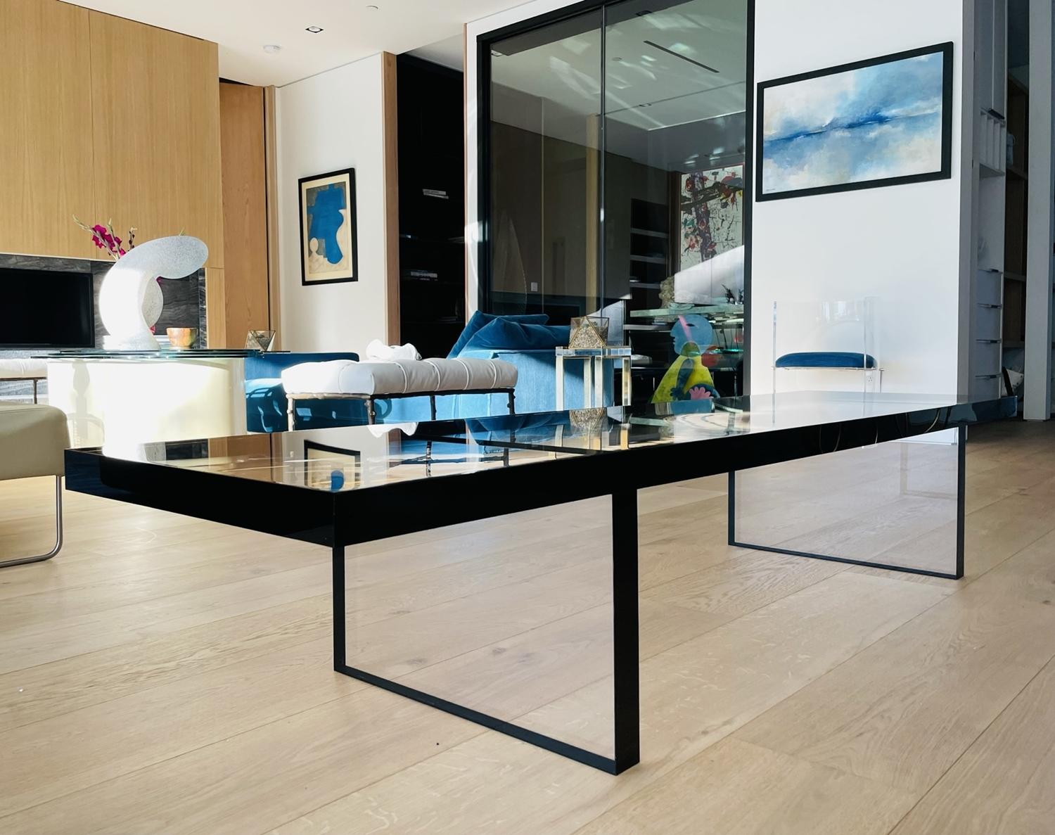 Contemporary Lucite Coffee Table / Bench in Clear & Black Lucite by Amparo Calderon Tapia For Sale