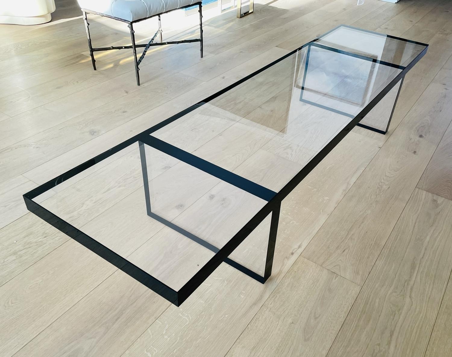 Lucite Coffee Table / Bench in Clear & Black Lucite by Amparo Calderon Tapia For Sale 1
