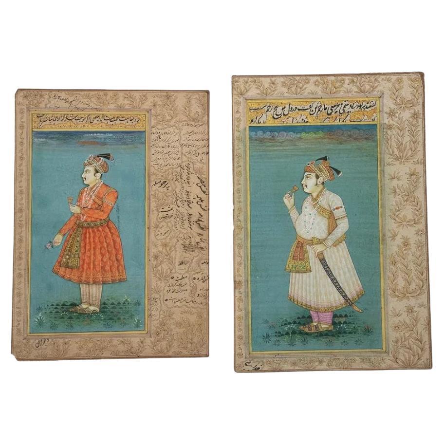 (2) Indian miniature portraits of noble figures, 18th c.