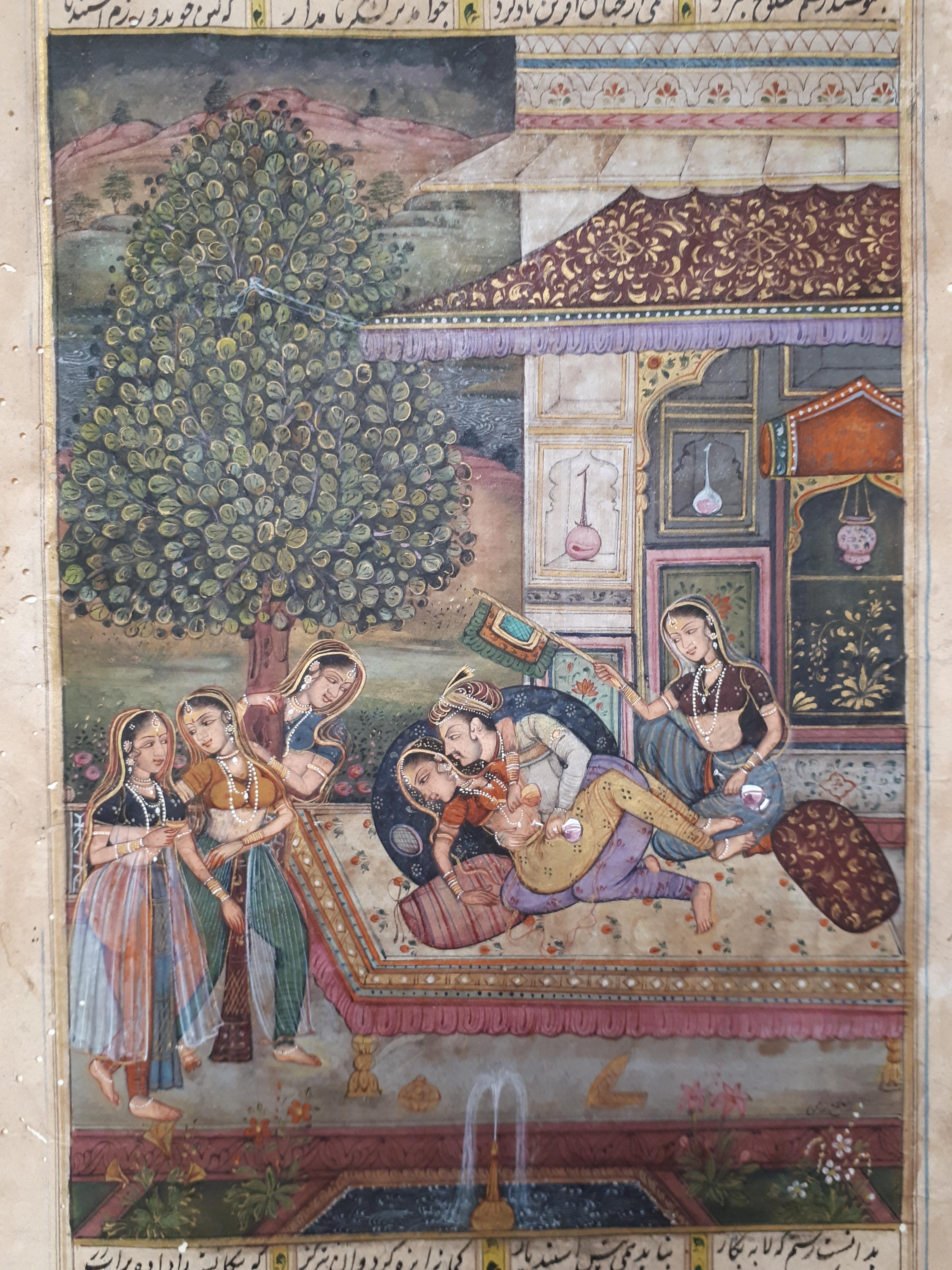 Gilt 2 Indian Miniatures, 19th Century For Sale