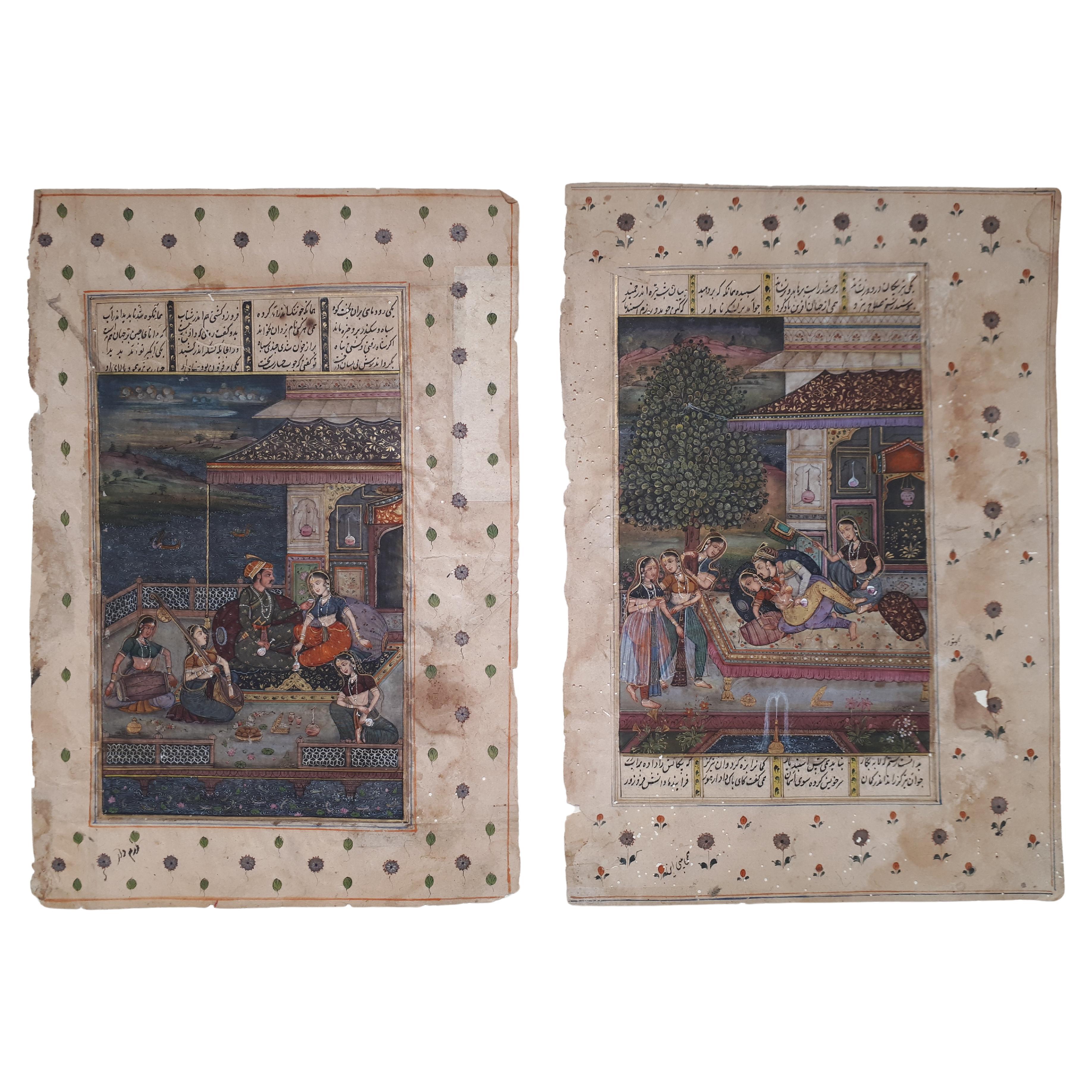 2 Miniatures indiennes, 19e siècle en vente