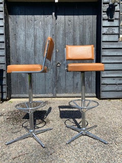 2 Industrial, 'mancave' Very Comfortable Swivel Barstools 1970's, Belgium