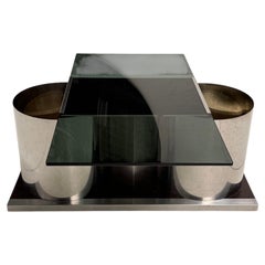 2 Inox & Glass Coffeetables by Lodovico Acerbis for Acerbis Italy Circa 1970
