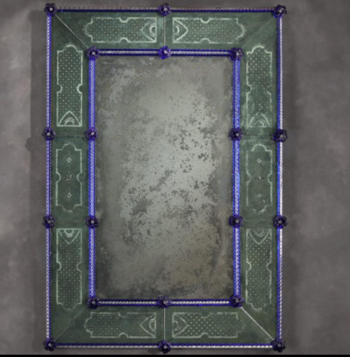 2 Italian 18th Century Style Antiqued Venetian / Murano Glass Mirrors by Tosi In Excellent Condition For Sale In New York, NY