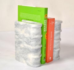 2 Italian Alabaster Gray Book Shaped Bookends Objects of Art Mid-Century Modern