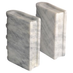 2 Italian Alabaster Gray Book Shaped Bookends Objects of Art Mid-Century Modern