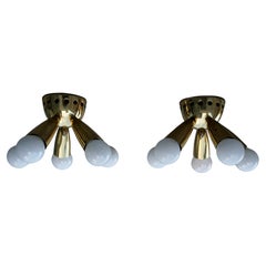 One Italian Brass Star Burst Flush Mount or Wall Light
