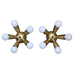 Vintage One Italian Brass Star Burst Flush Mount or Wall Light