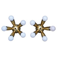 2 Italian Brass Star Burst Flush Mount oder Wandleuchte