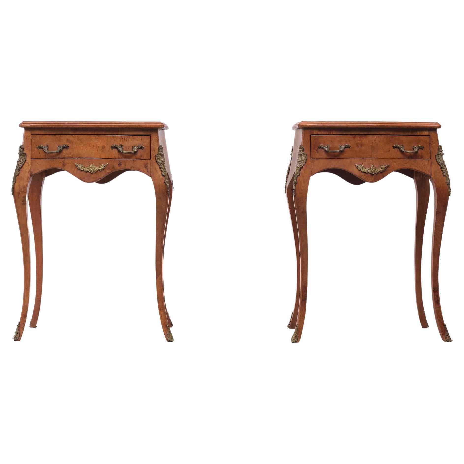 2 Italian Burl Side Tables Louis XV Style