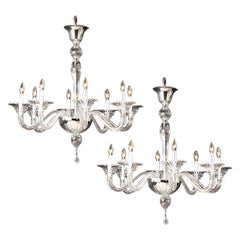 2 lustres italiens en verre de Murano/Venise transparent dans le style de Venini