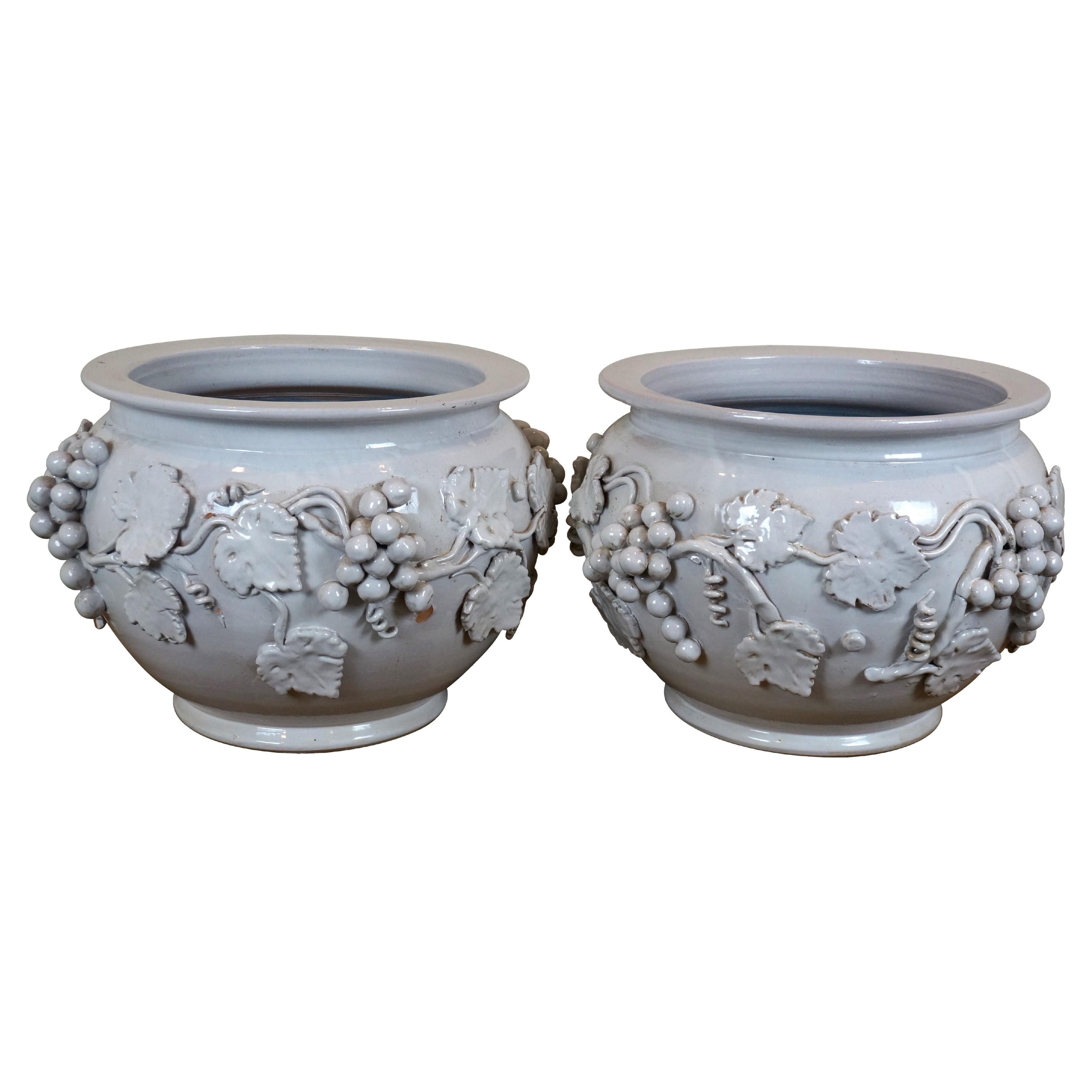 2 Macetas Jardineras de Terracota Esmaltada Cottura Italiana 16" con Vid