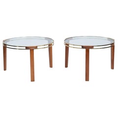 2 tables basses italiennes en verre, laiton, bois de noyer Galotti & Radice, Italie, années 1970