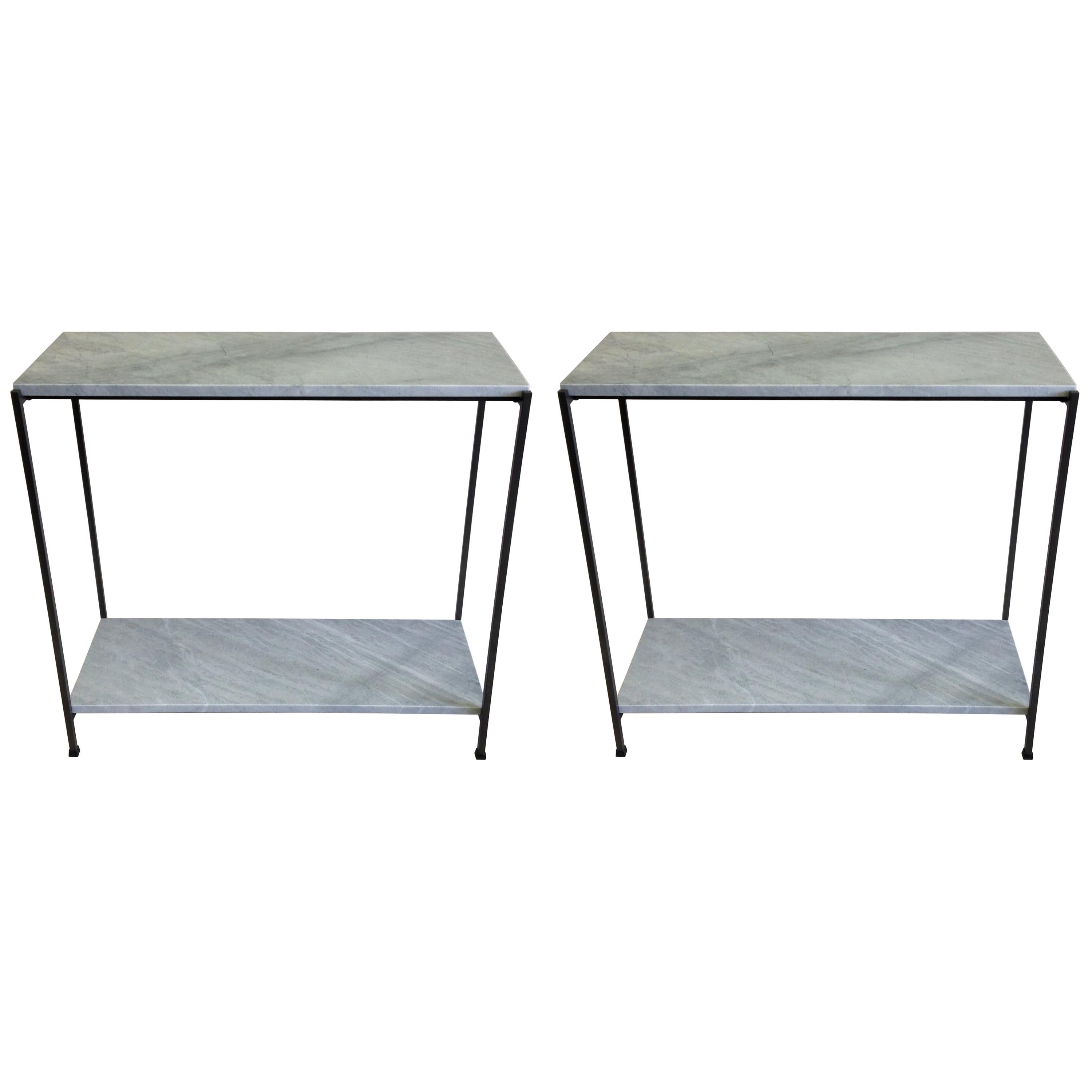 2 Italian Iron & Marble Minimalist Consoles/ Sofa Tables, Attr. Antonio Citterio