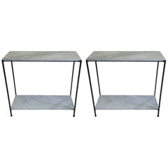 2 Italian Iron & Marble Minimalist Consoles/ Sofa Tables, Attr. Antonio Citterio