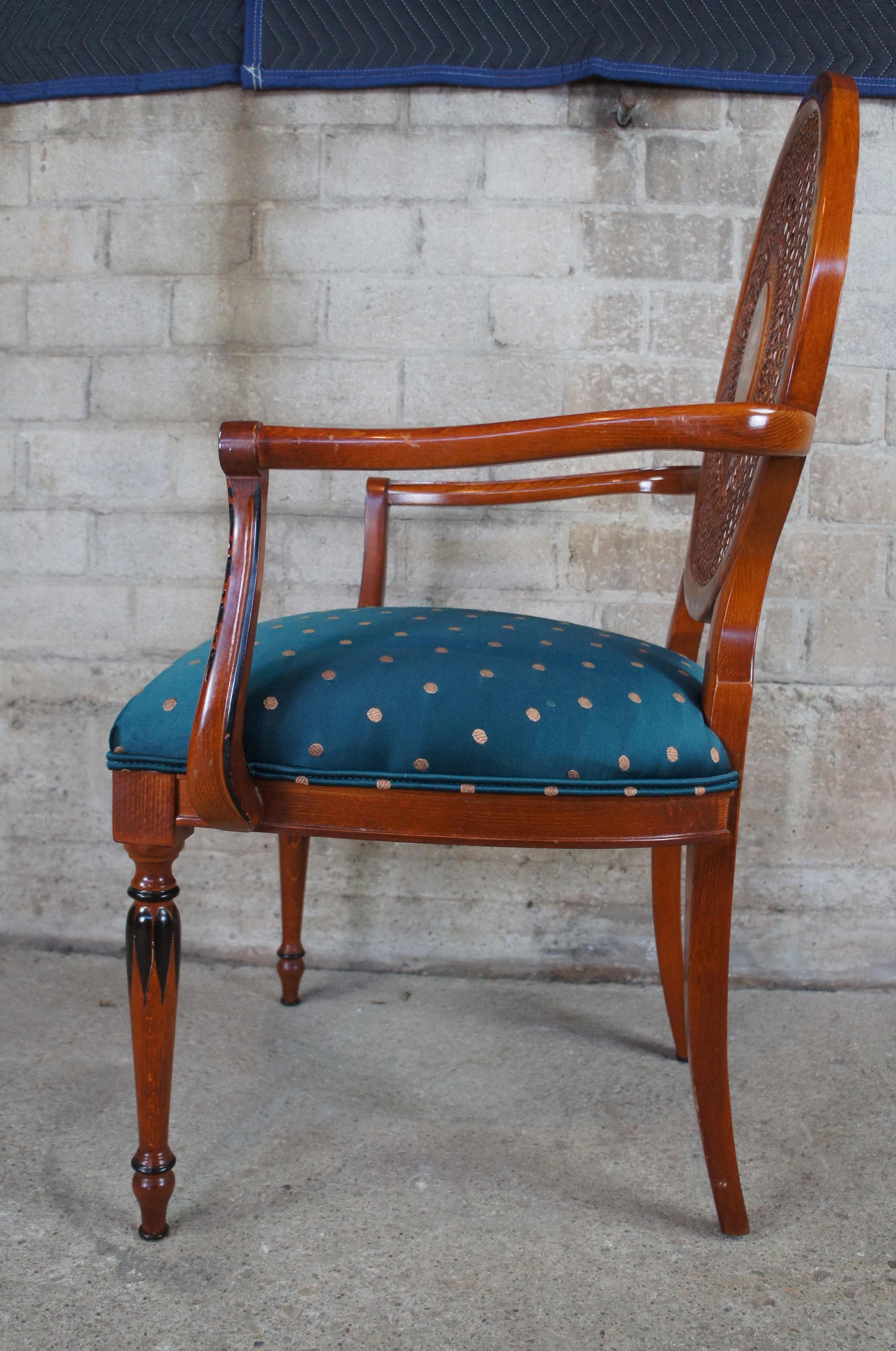 2 Italian Louis XVI Pulaski Furniture Wheelback Hand Painted Caned Arm Chairs 4