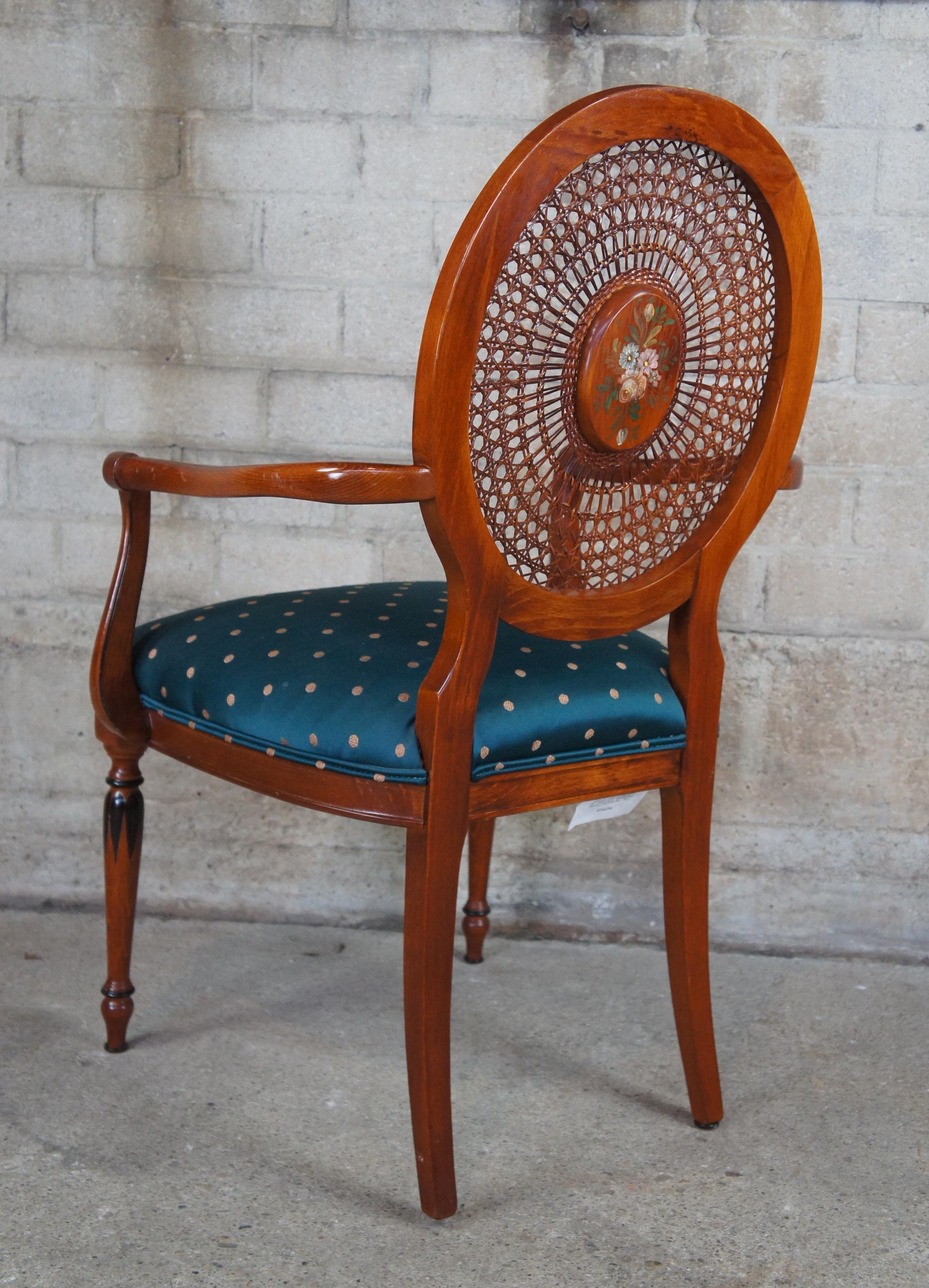 2 Italian Louis XVI Pulaski Furniture Wheelback Hand Painted Caned Arm Chairs 5