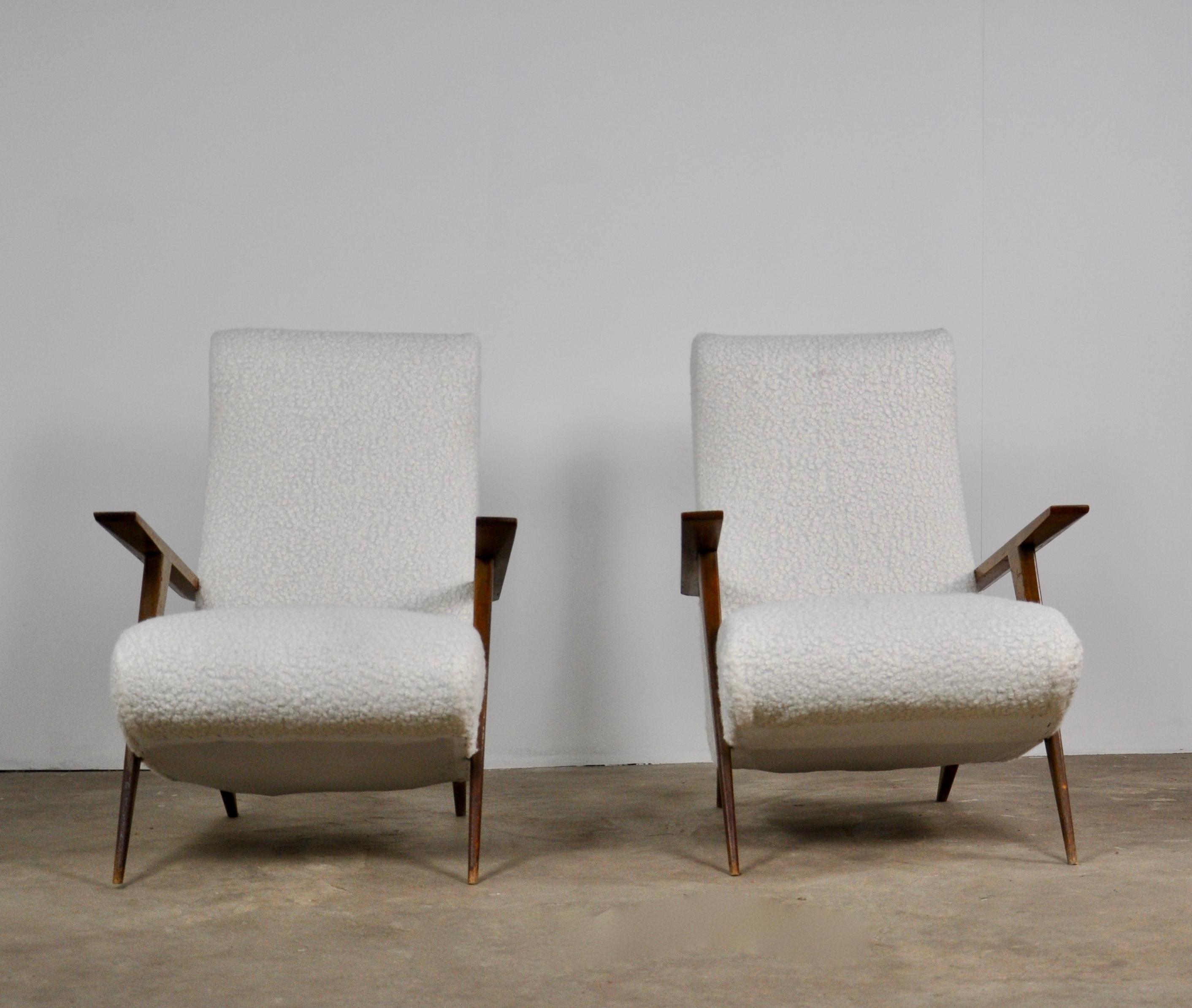 Wool 2 Italian Lounge Chairs, 1950s