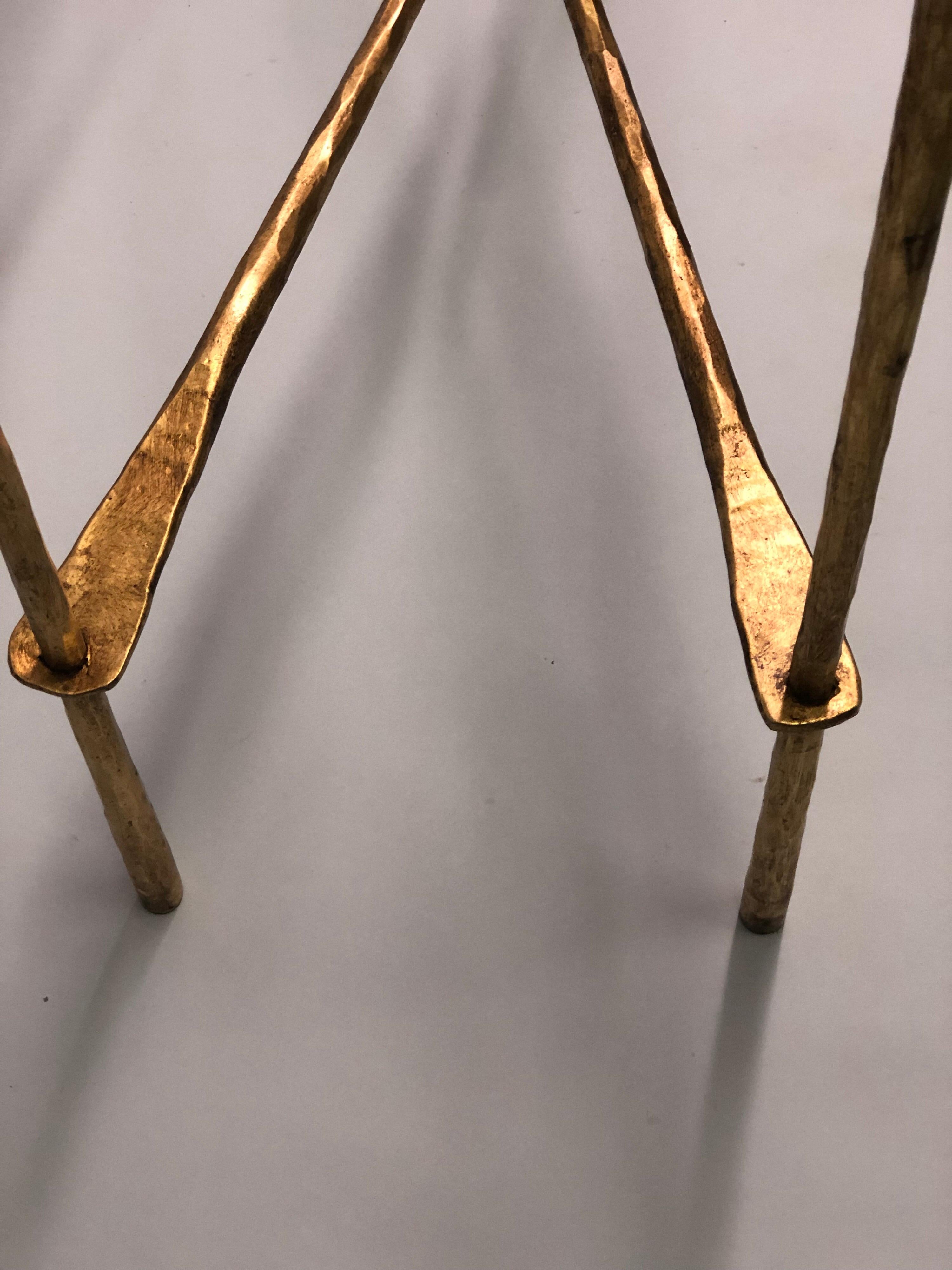 Mid-Century Modern 2 Italian Midcentury Hammered Iron & Gilt Consoles by Giovanni Banci for Hermes For Sale