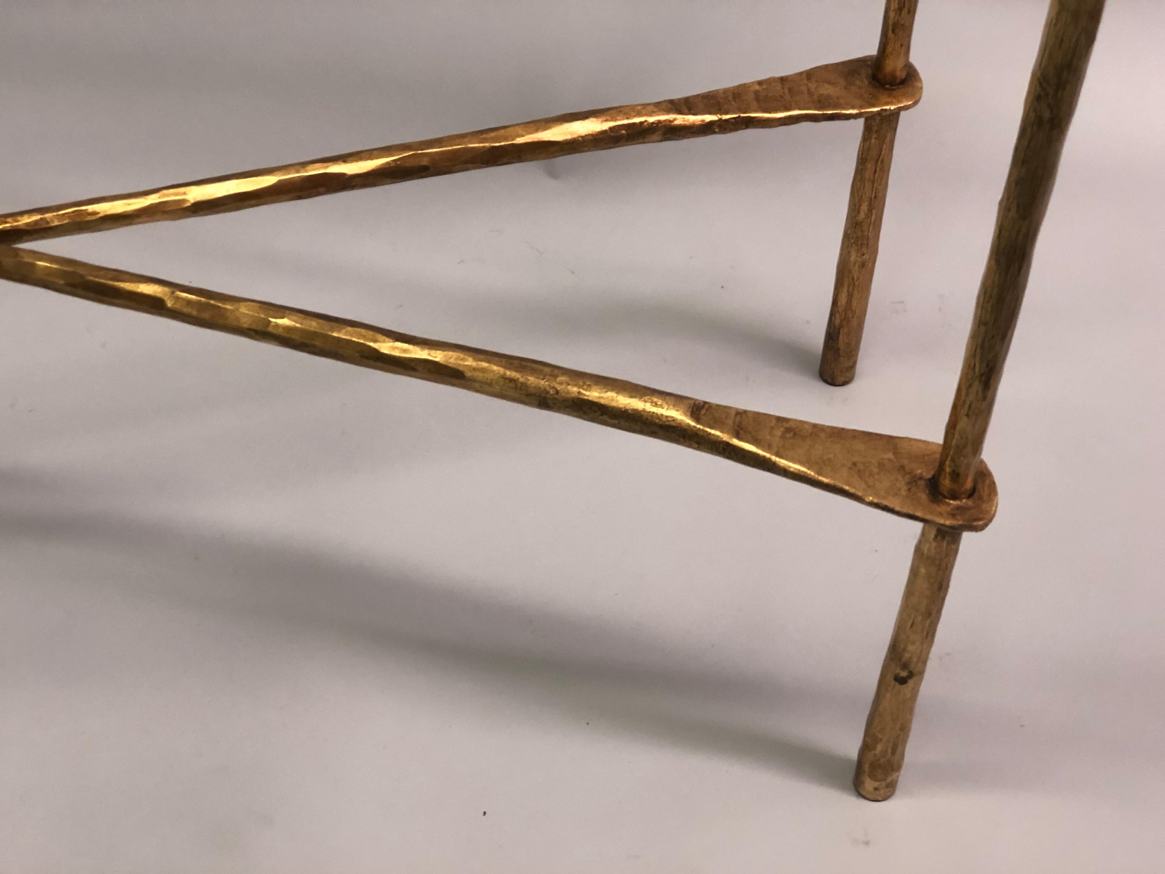 2 Italian Midcentury Hammered Iron & Gilt Consoles by Giovanni Banci for Hermes In Good Condition For Sale In New York, NY