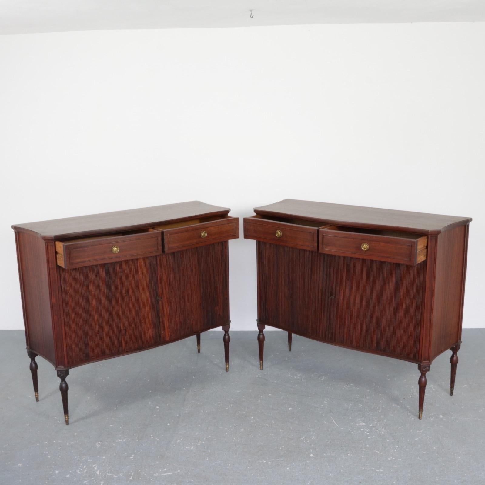 Italian Mid-Century Modern Neoclassical Walnut Sideboards attributed Paolo Buffa In Good Condition For Sale In New York, NY