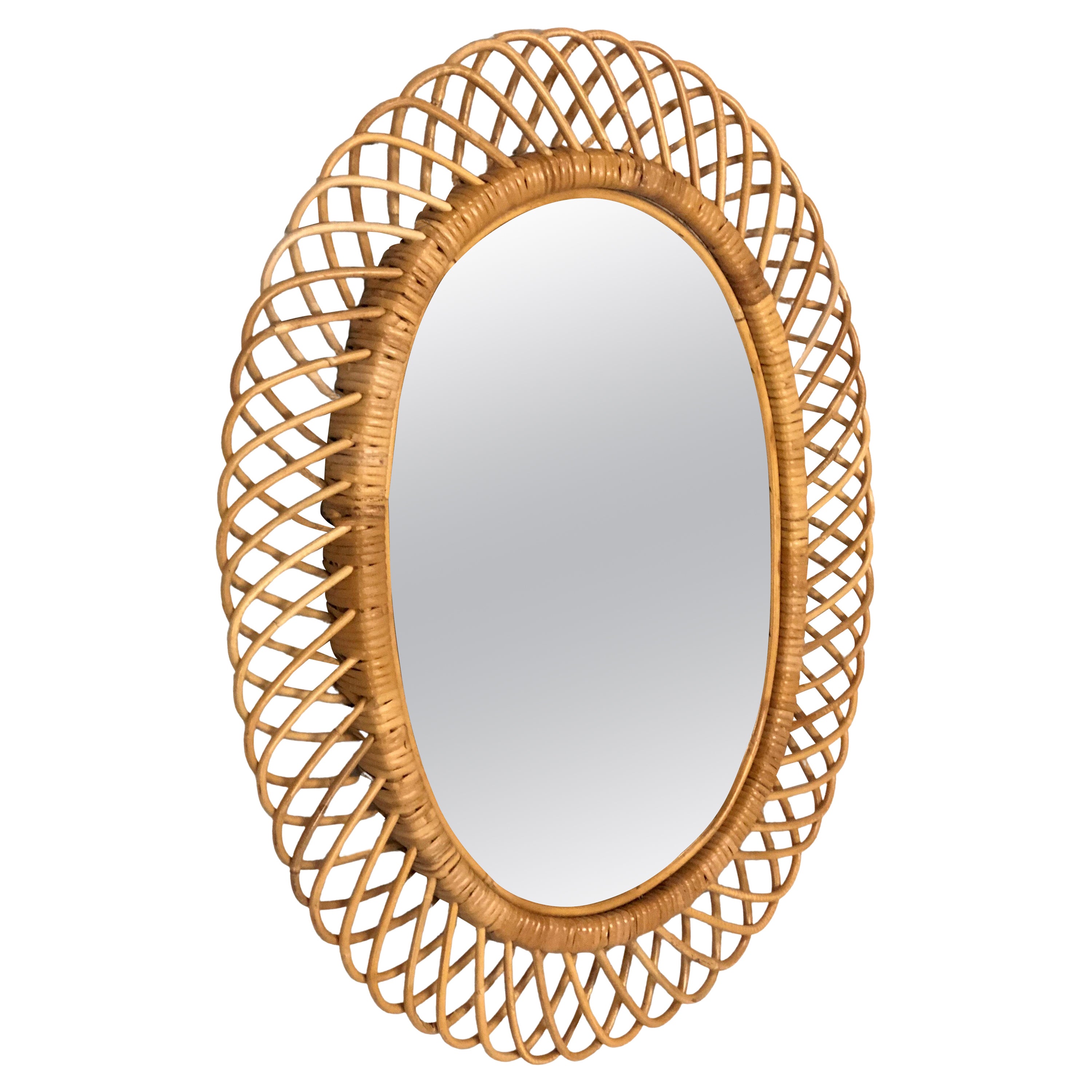 2 specchi da parete in rattan e bambù, Franco Albini, Italia, metà del secolo scorso