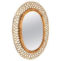 2 Italian Mid-Century Modern Rattan and Bamboo Wall Mirrors, Franco Albini