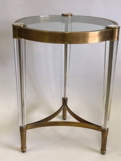 Midcentury Style Solid Brass & Crystal Side Tables, Attributed to Baccarat