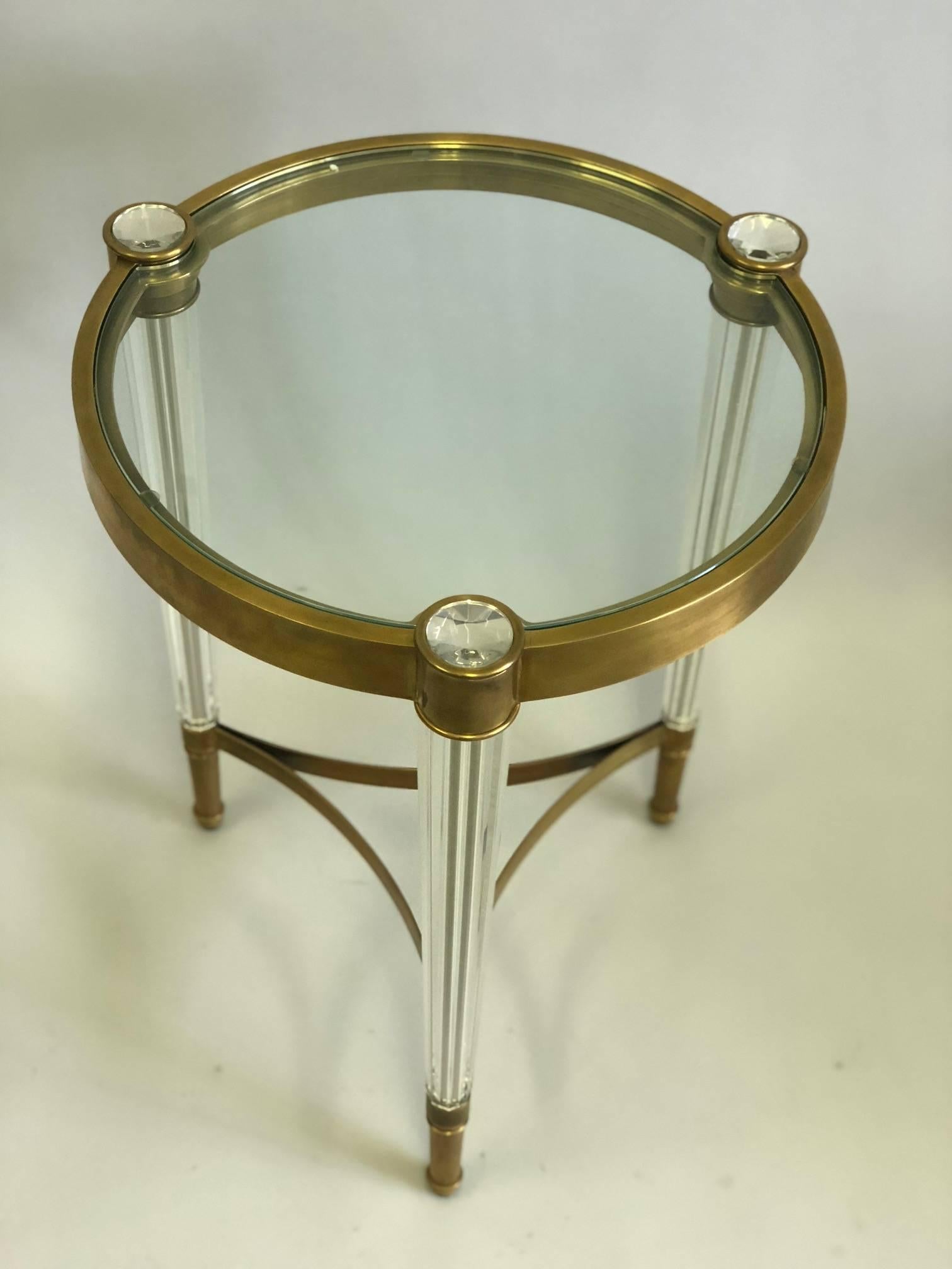 Italian Midcentury Style Solid Brass & Crystal Side Tables, Attributed to Baccarat