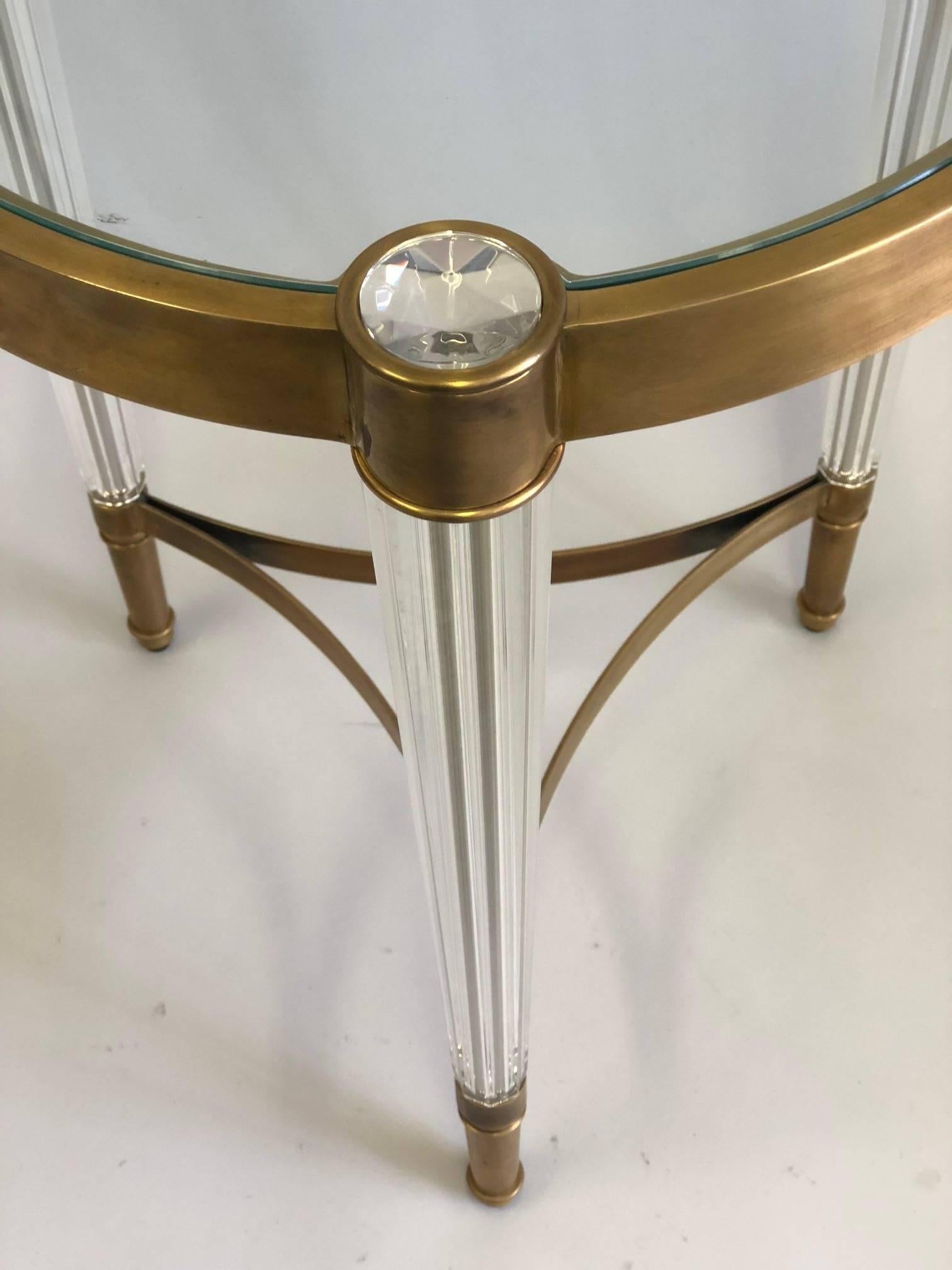 Midcentury Style Solid Brass & Crystal Side Tables, Attributed to Baccarat In Excellent Condition In New York, NY