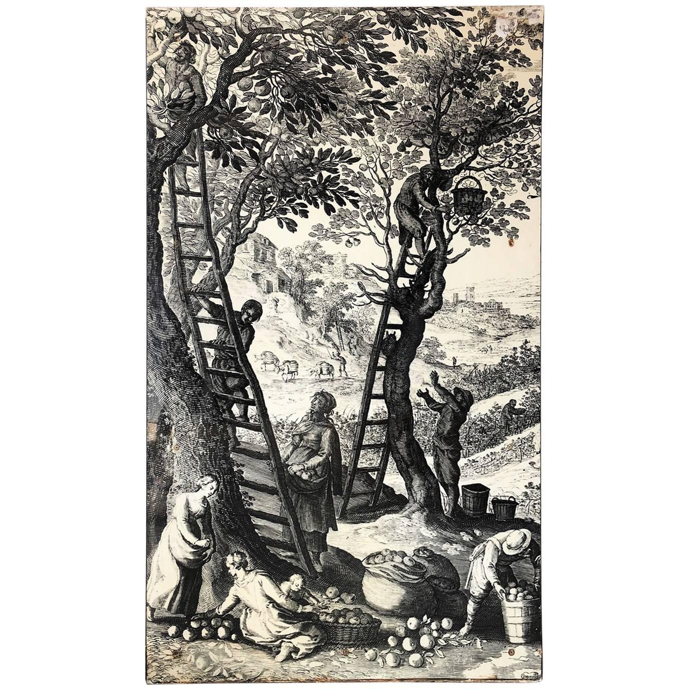 2 Italian Midcentury Wall Panels or Wall Murals in the Style of Fornasetti, 1950