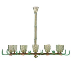2 Italian Murano Pulegoso Green Bubble Glass Chandeliers