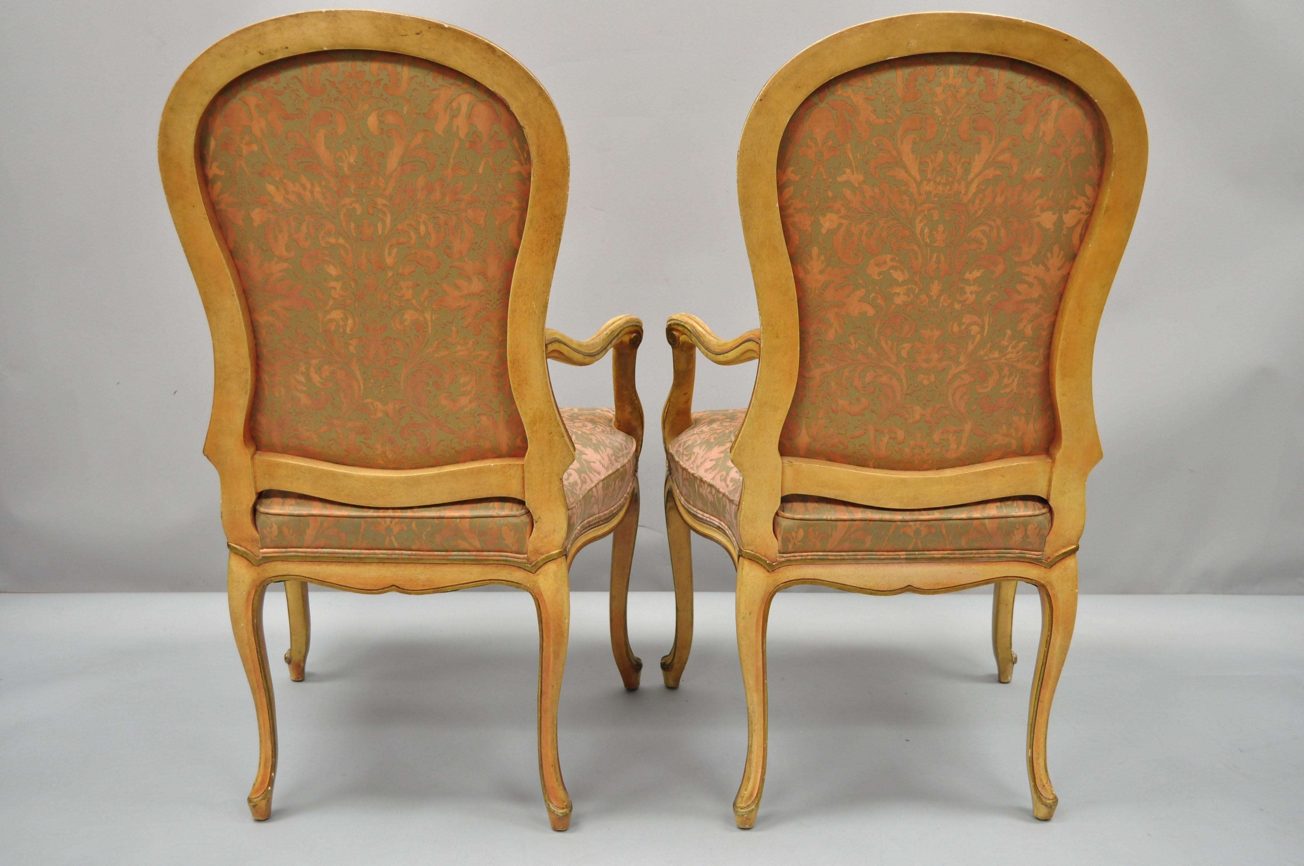 2 Italian Provincial French Hollywood Regency Upholstered Dining Room Armchairs For Sale 3