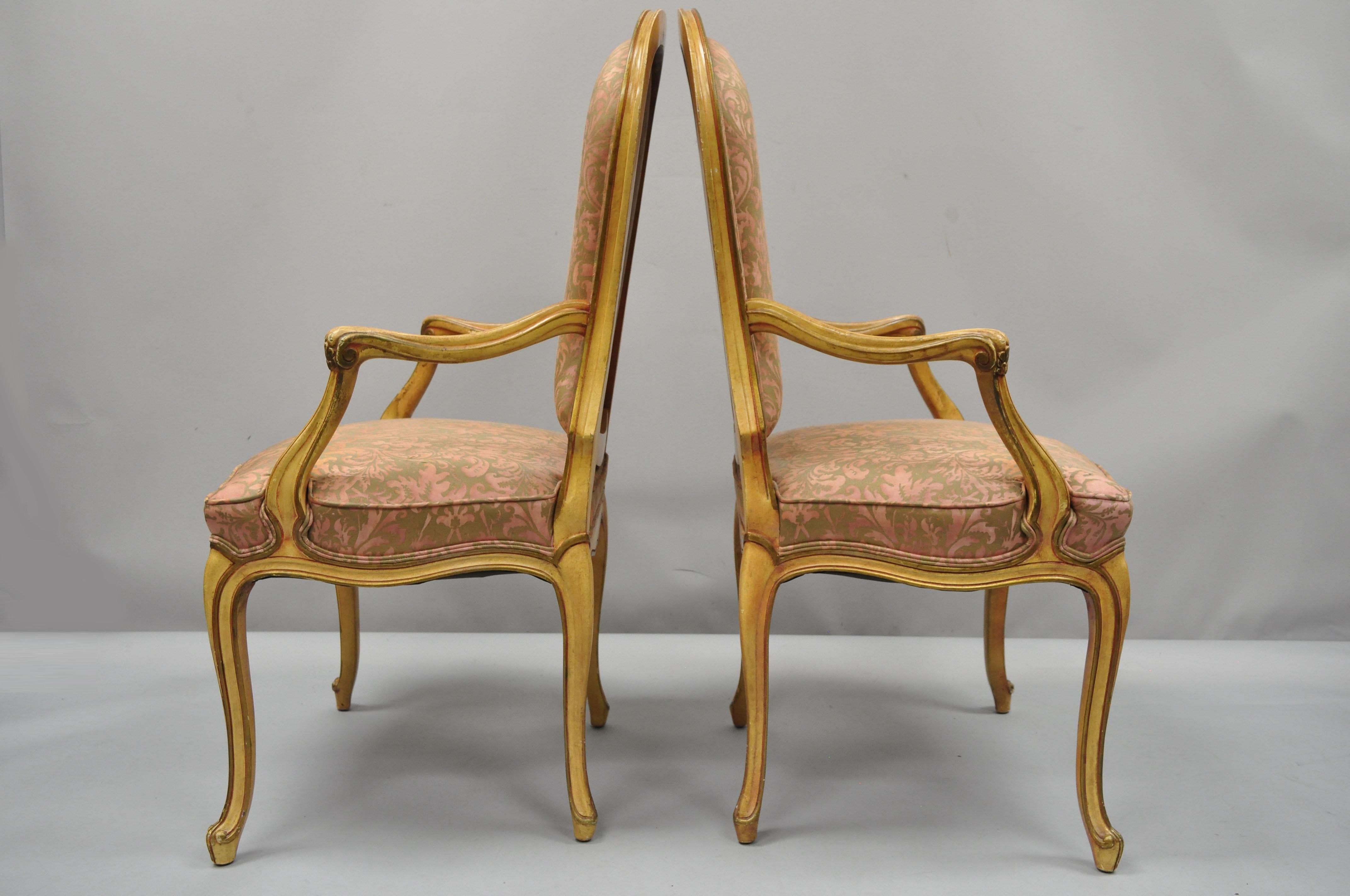 2 Italian Provincial French Hollywood Regency Upholstered Dining Room Armchairs For Sale 4