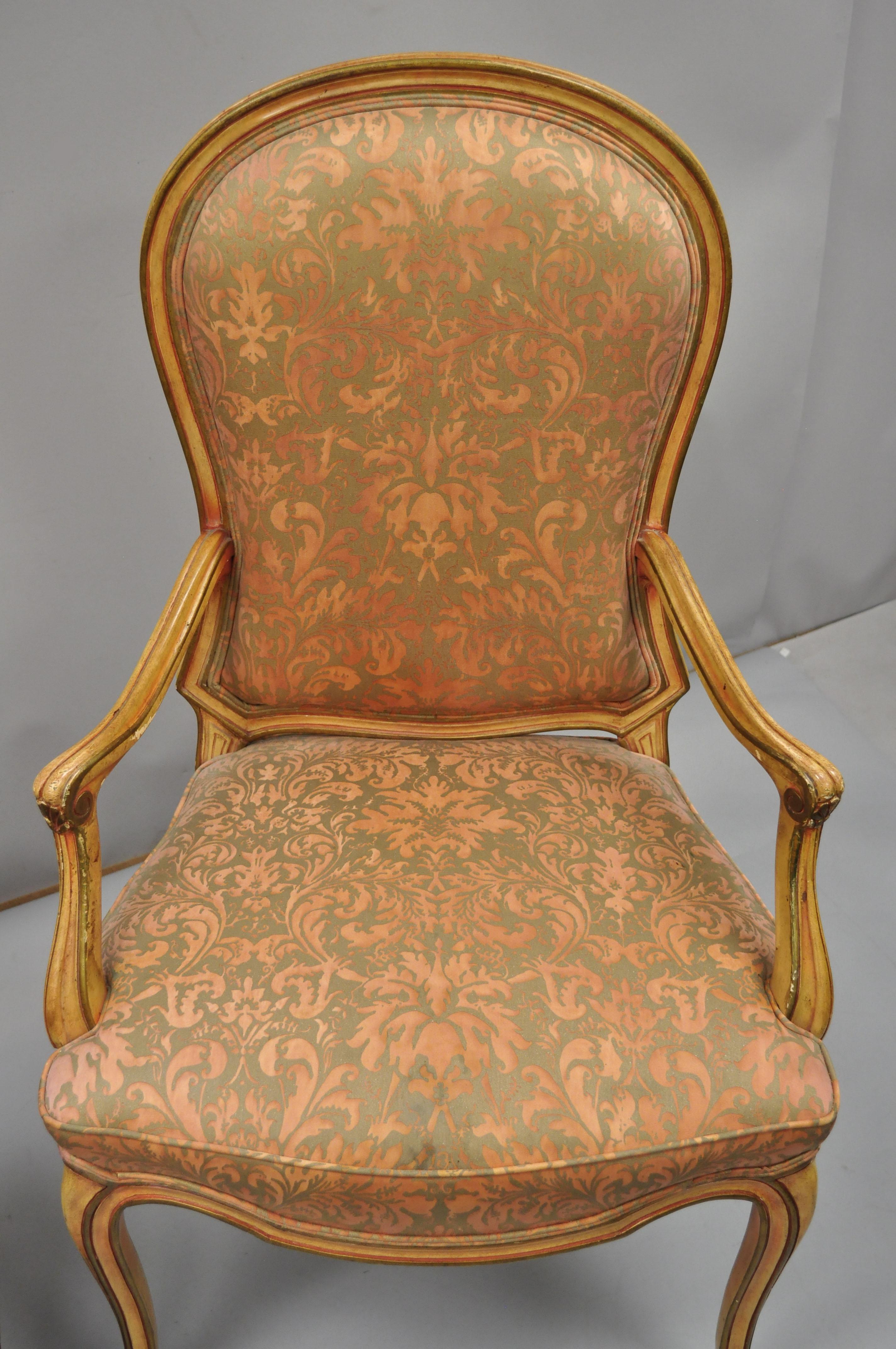 20th Century 2 Italian Provincial French Hollywood Regency Upholstered Dining Room Armchairs For Sale