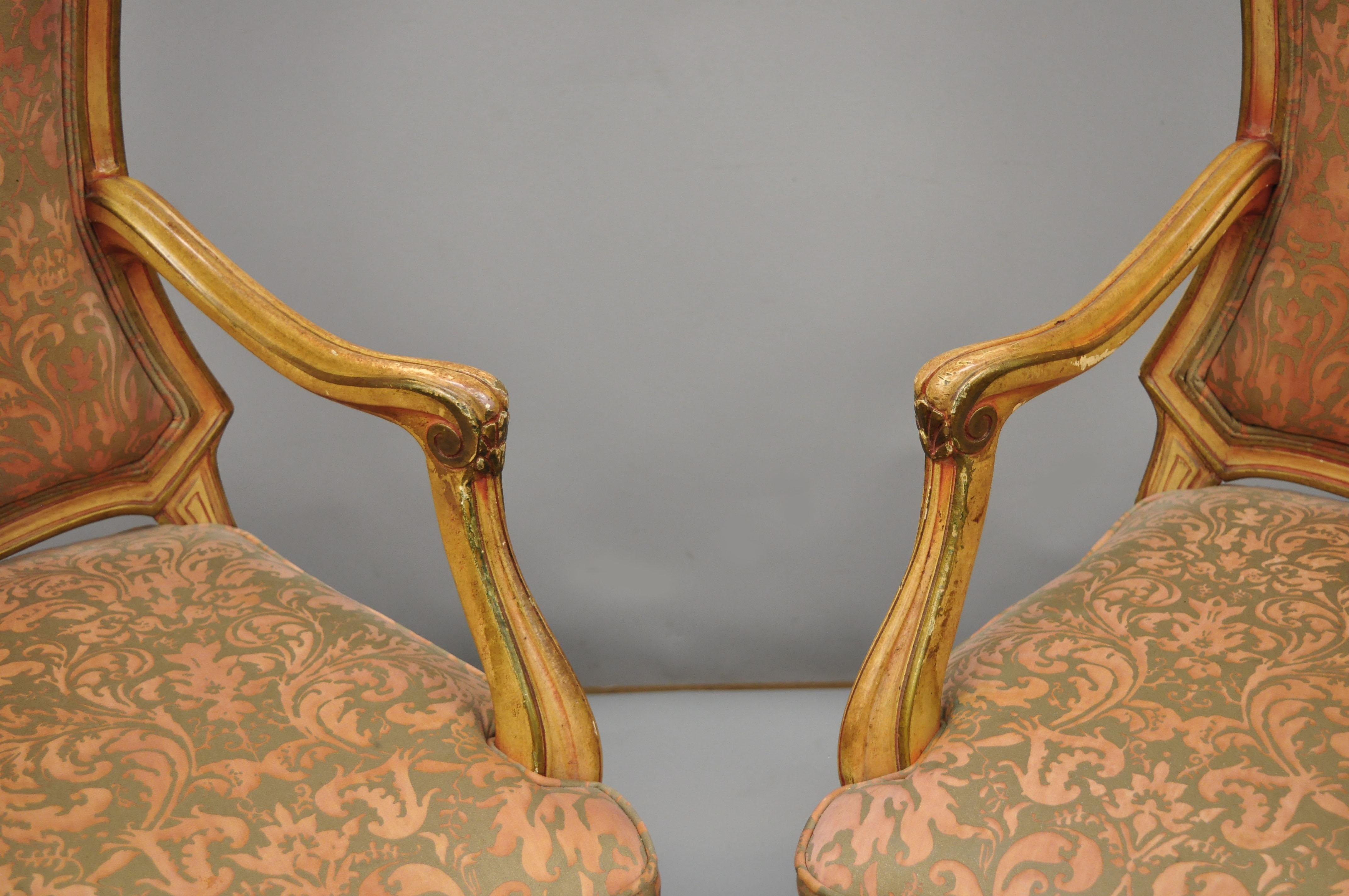 2 Italian Provincial French Hollywood Regency Upholstered Dining Room Armchairs For Sale 1