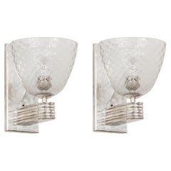 2 Italian Sconces in Murano and Chromed Bronze, Style: Art Deco, 1920