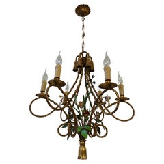 2 Italian Tole Flower Hollywood Regency Chandelier Florentine, 1950s