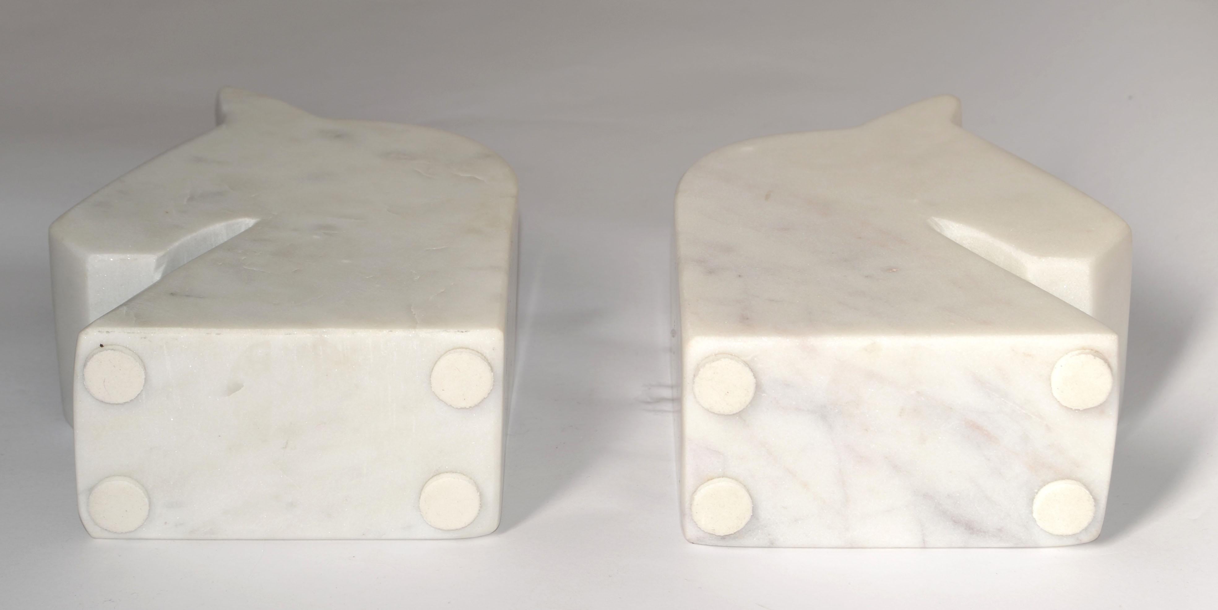 2 Italian White Carrara Marble Horse Head Shaped Animal Bookends Objects of Art For Sale 4