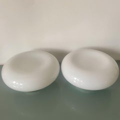 2 Italian White Murano Glass Flush Mount Ceiling, Wall Lights, 1960's, near pair