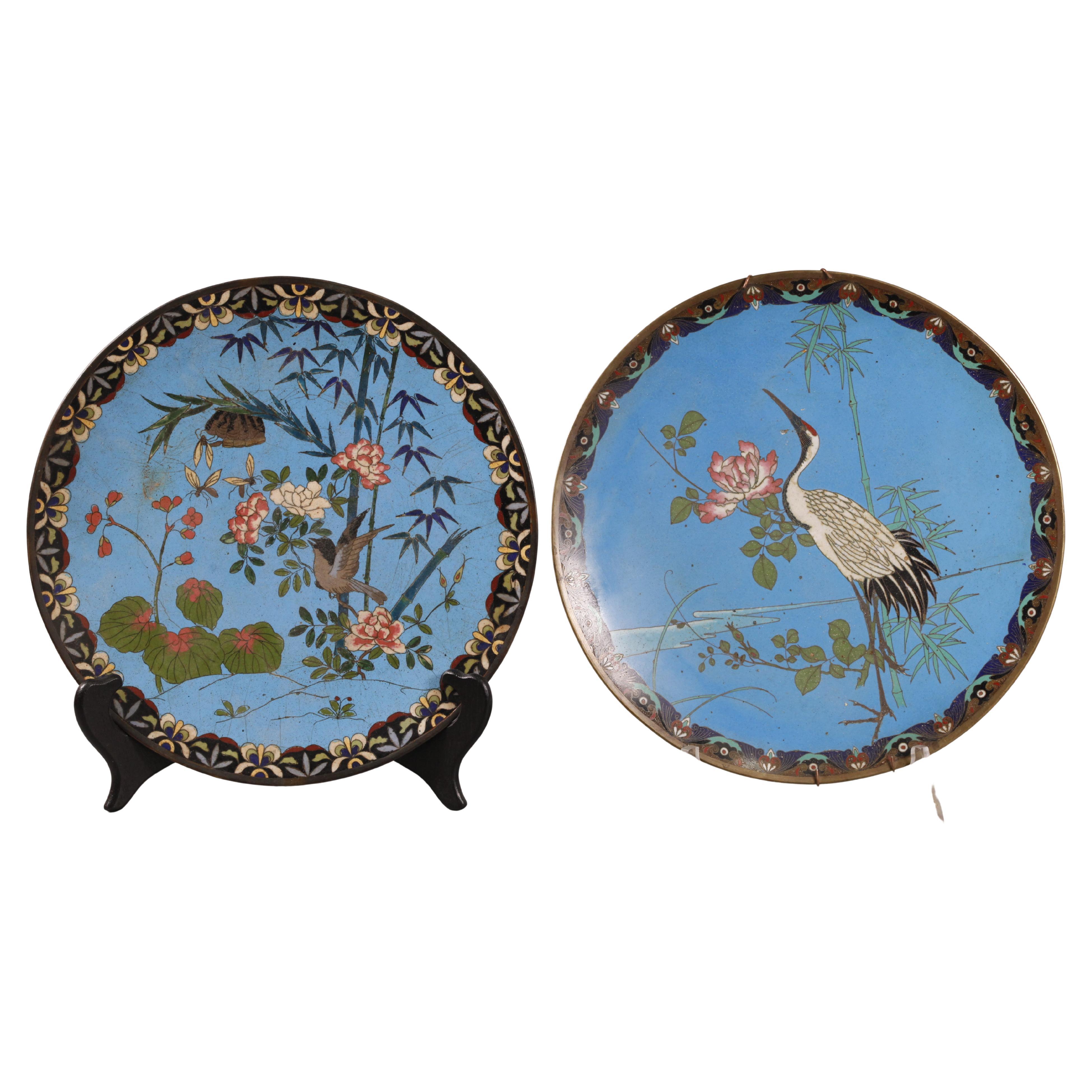 2 Japanese cloisonné plates, 19th c.
