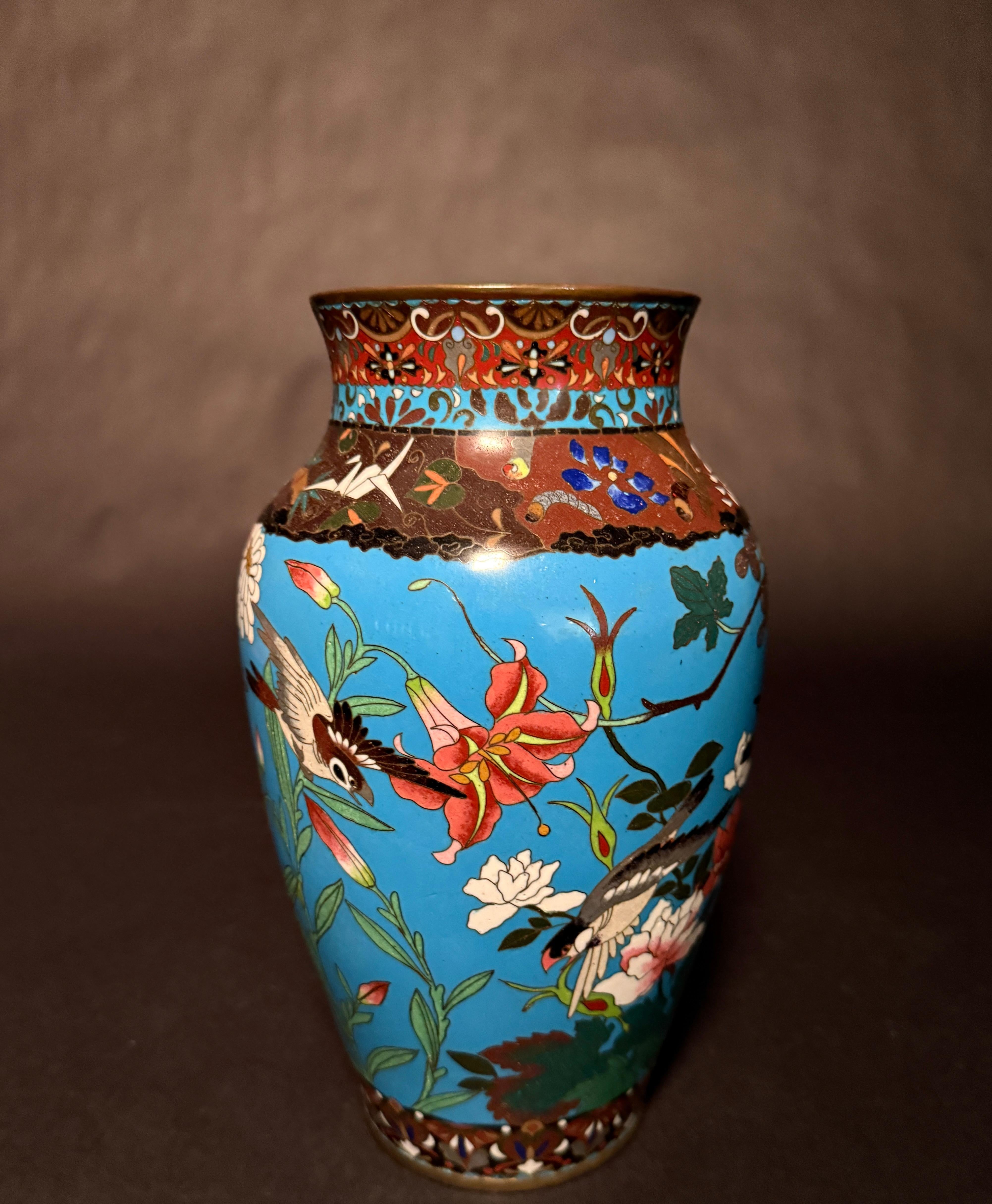 Japonisme 2 Japanese Meiji Period Turquoise Cloisonne Vases For Sale