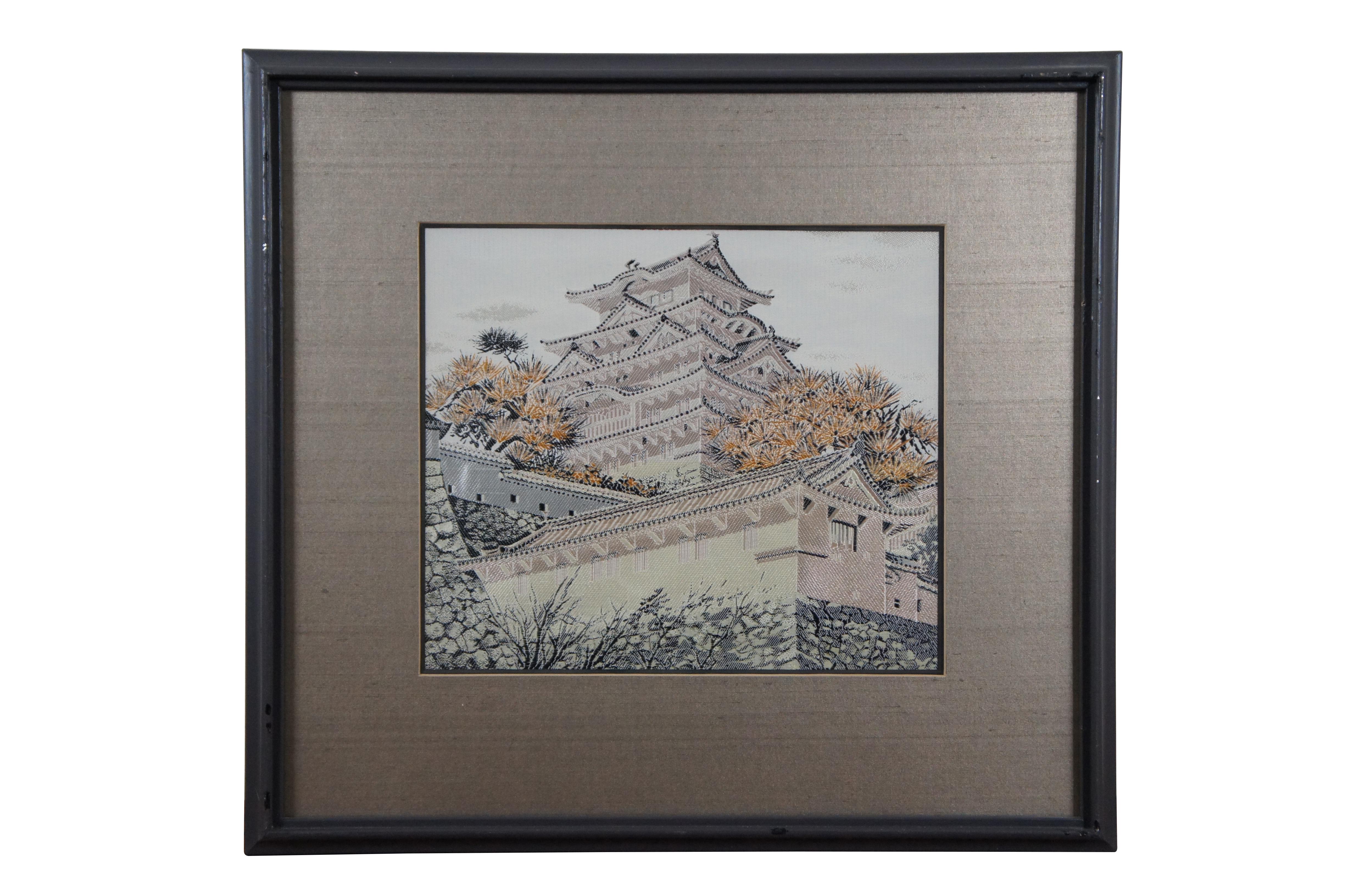 Japonisme 2 Japanese Silk Embroidered Framed Textiles Inume Pass Mt Fuji Himeji Castle 19