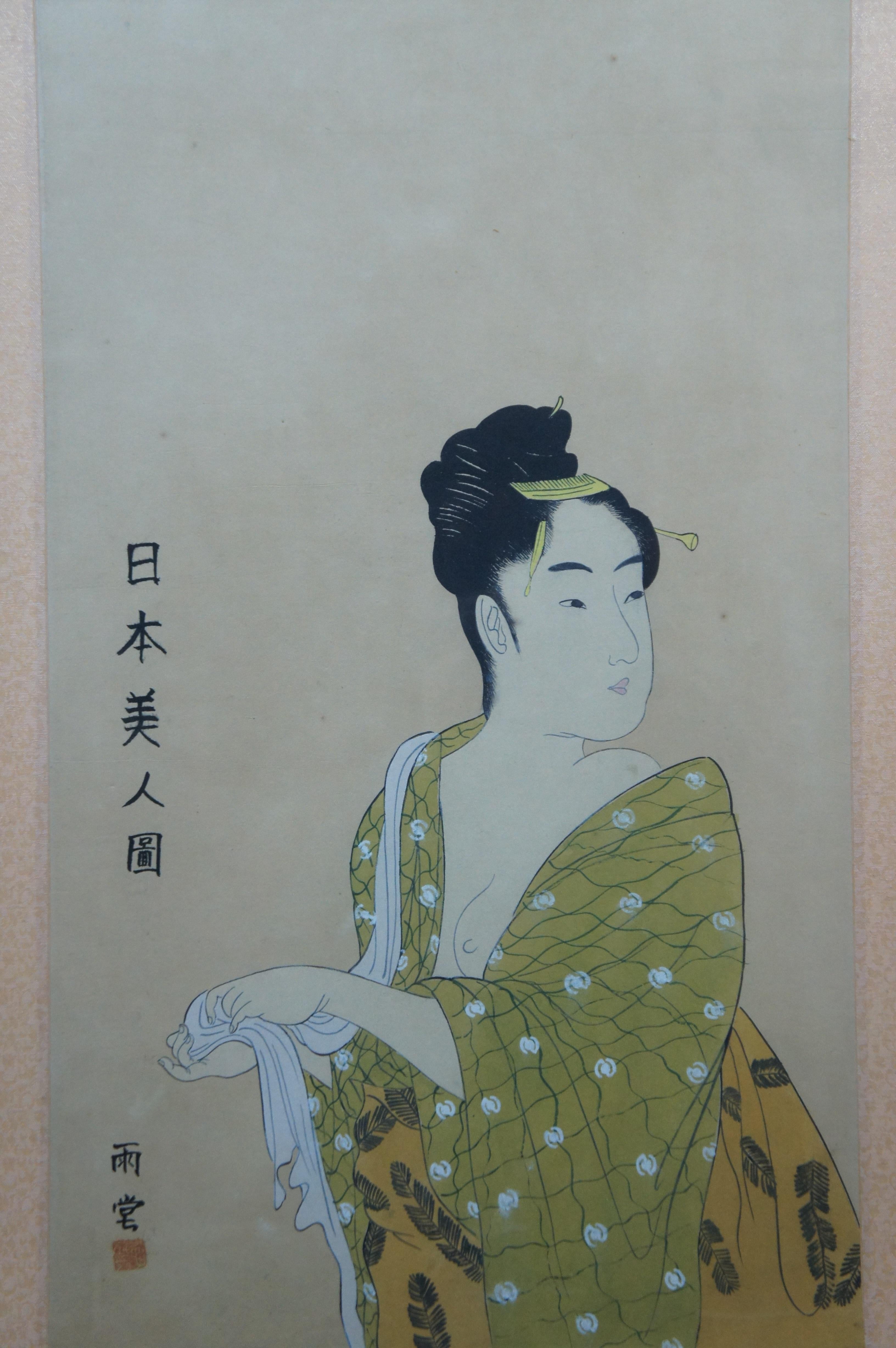 2 Japanese Ukiyo-e Geisha Woodblock Prints After Eishi & Utamaro 43