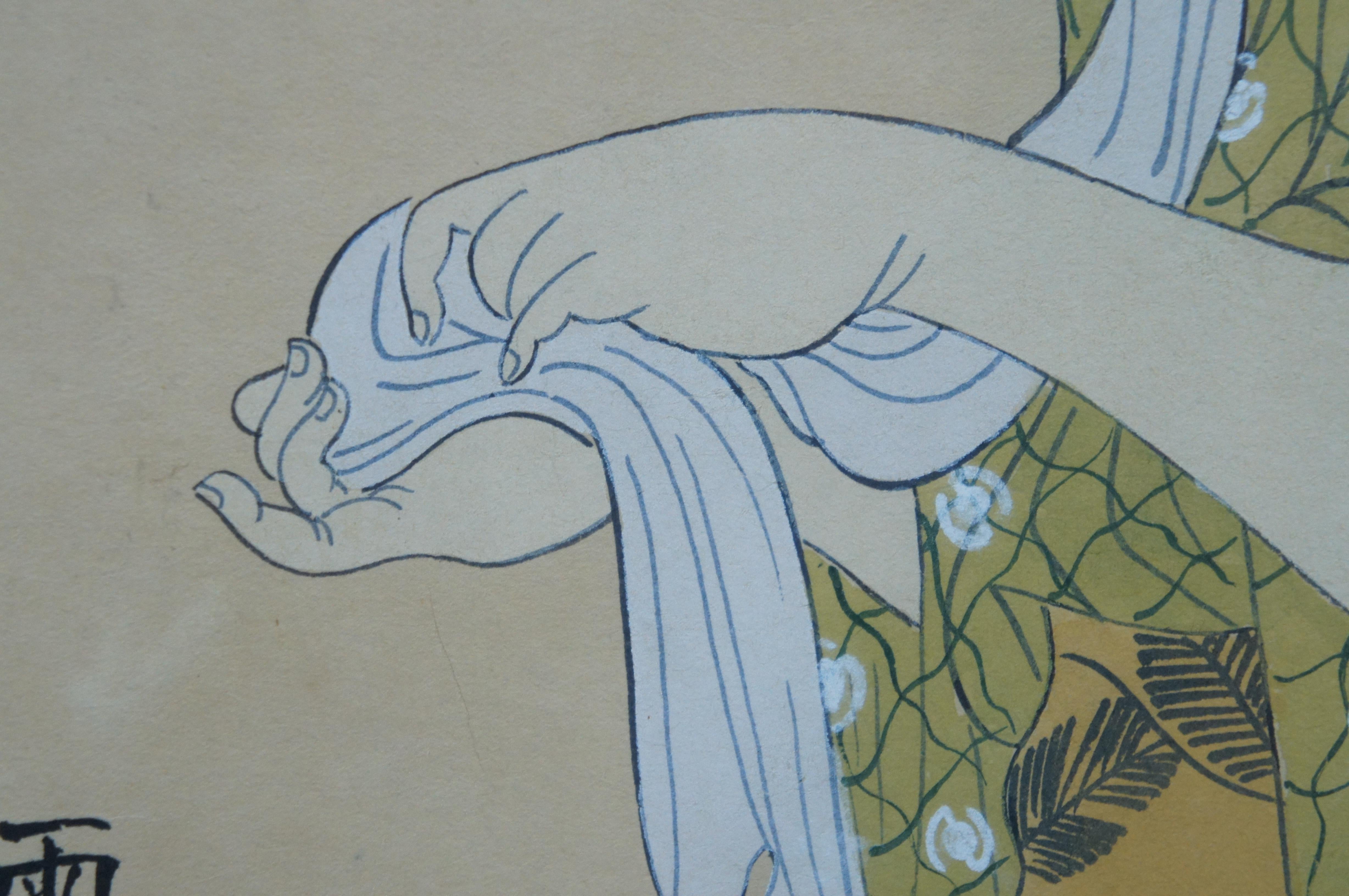 2 Japanese Ukiyo-e Geisha Woodblock Prints After Eishi & Utamaro 43