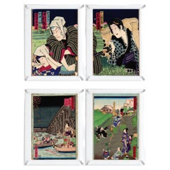 4 Japanese Woodblock Prints 'Double-Side' by Toyohara Kunichika & Shosai Ikkei 
