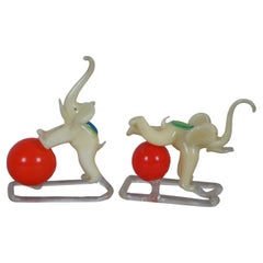 2 Jaroslav Brychta Tschechisches Boho-Kunstglas Zirkus-Elefanten mit Kugelfiguren 3"