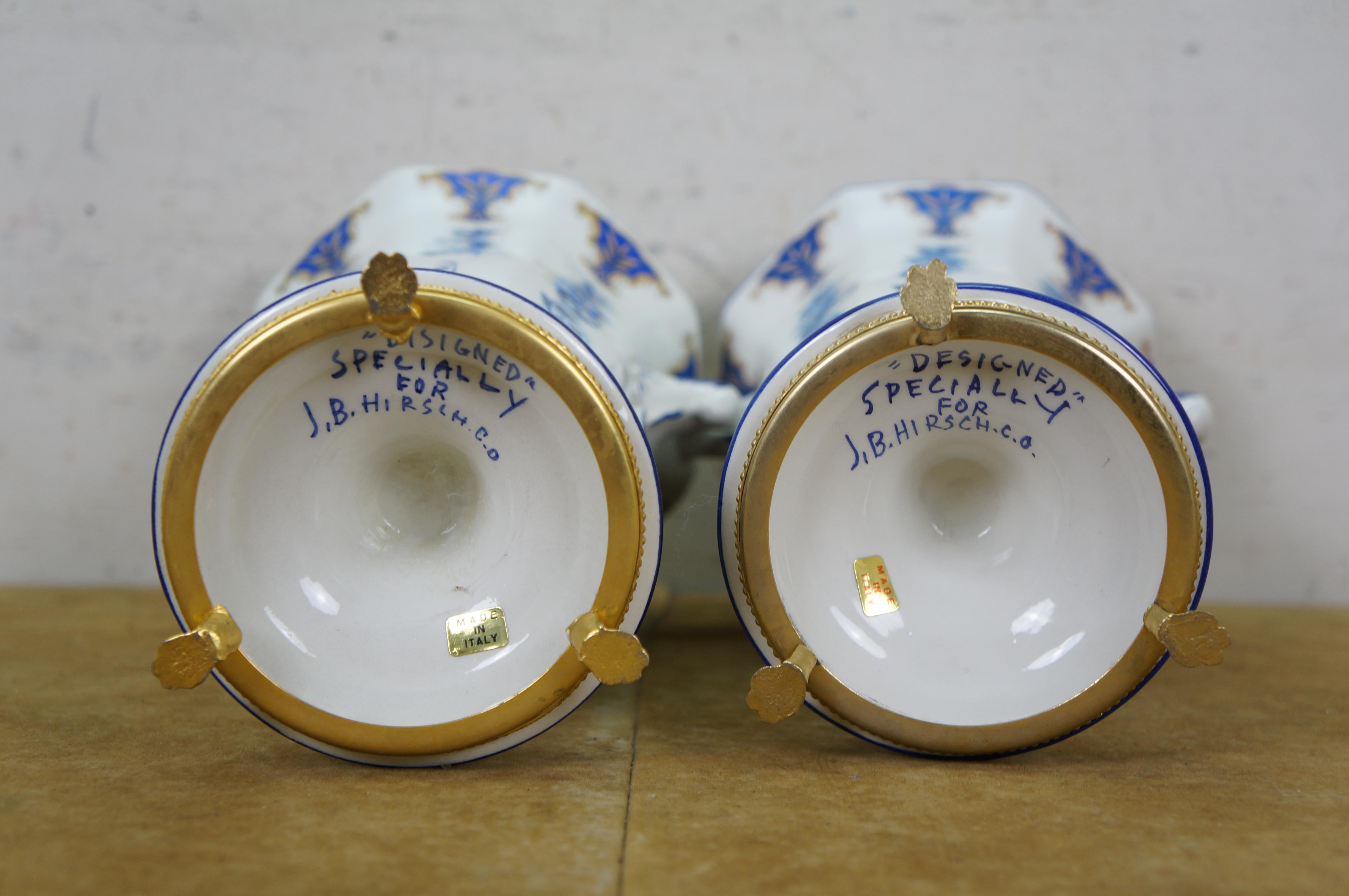 2 JB Corsi Vases de cheminée en porcelaine italienne bleue et blanche avec fleurs Urnes 9