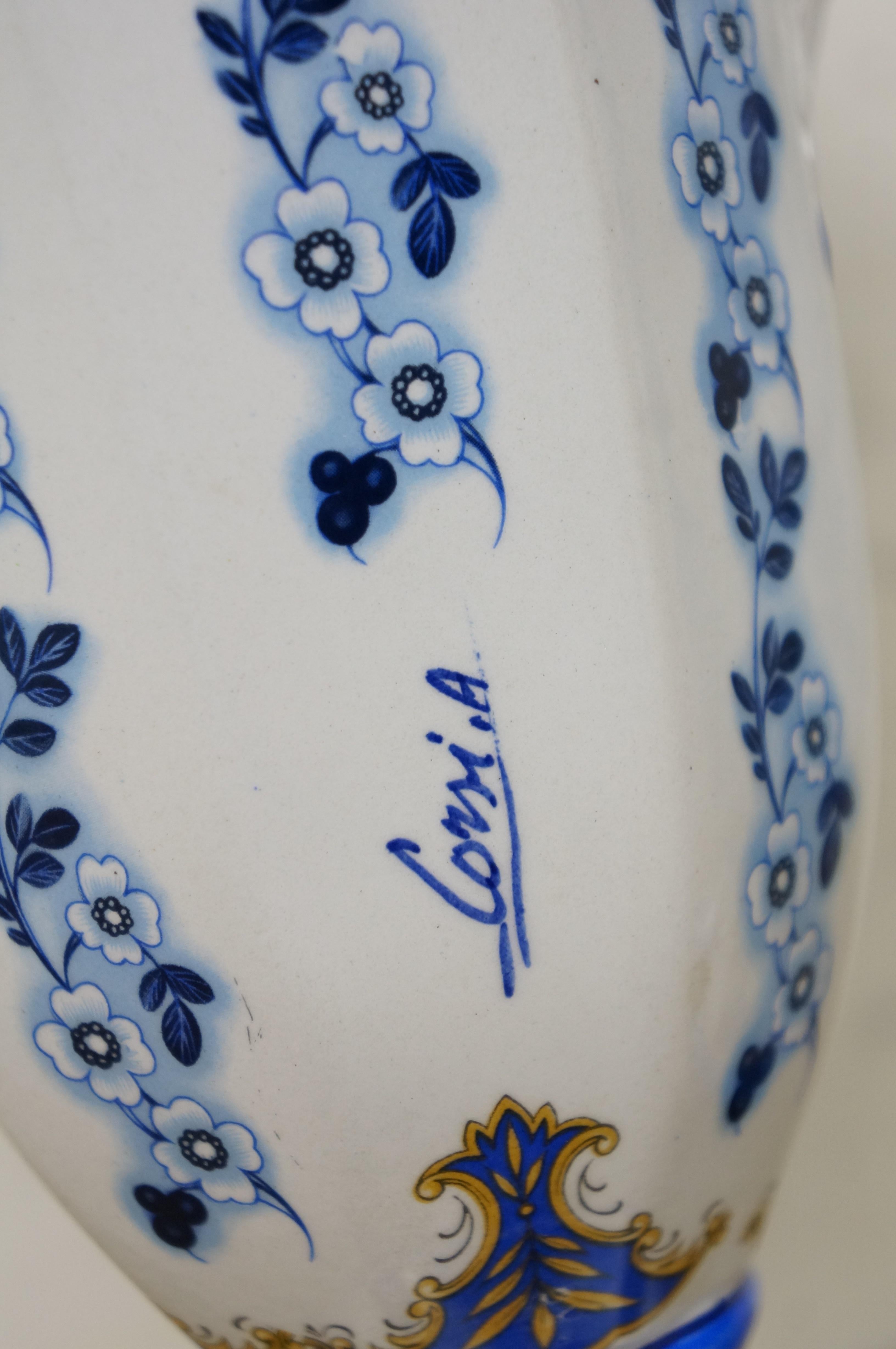 2 JB Corsi Vases de cheminée en porcelaine italienne bleue et blanche avec fleurs Urnes 9